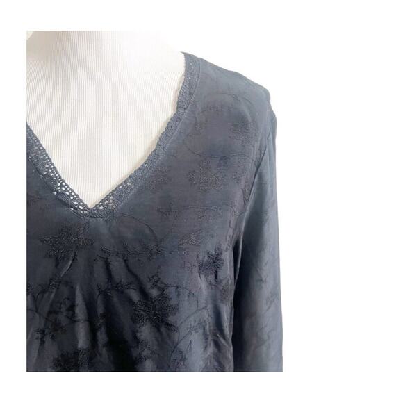 CP Shades Blouse Medium Floral Jacquard Black Long Sleeve Lagenlook City Chic - Picture 6 of 9